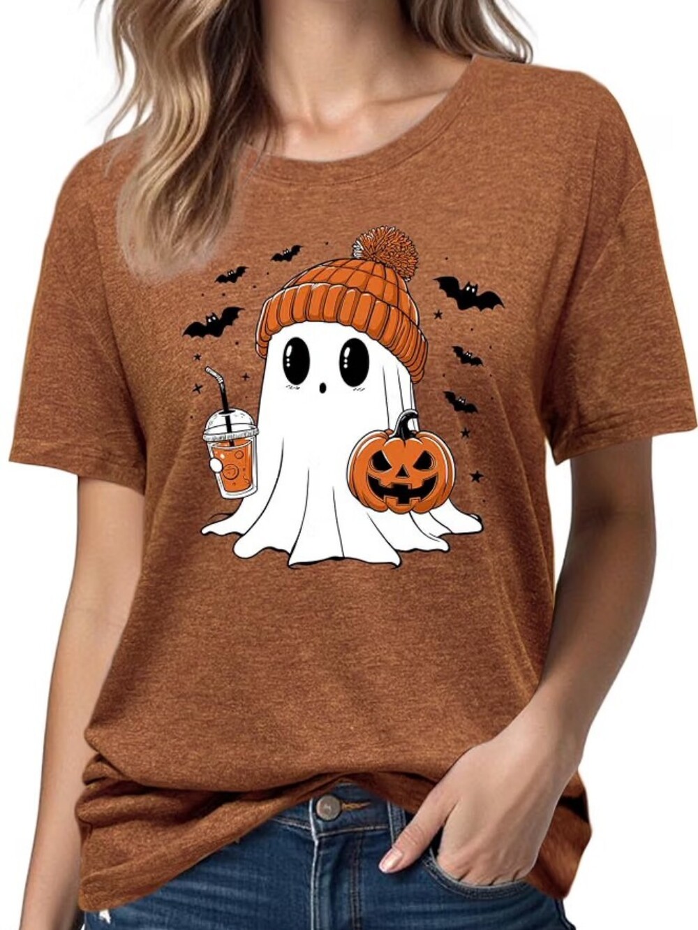 Halloween Ghost Pumpkin Women's Tshirt Orange New